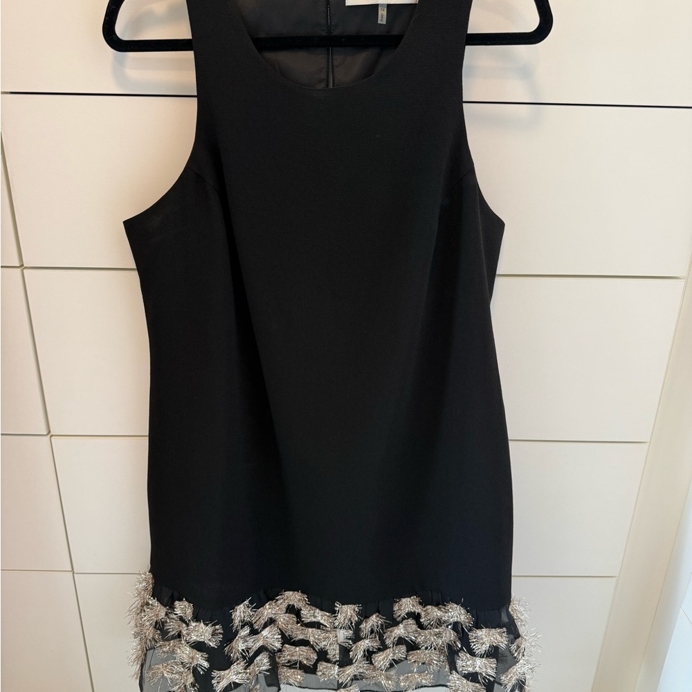 Trina Turk Black and White Ruffled Embellished Mini Dress